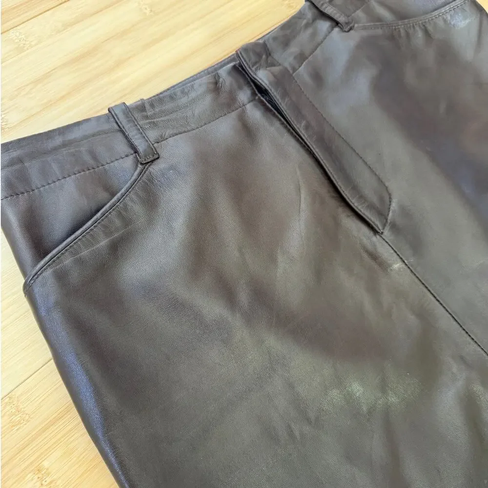 Vintage Ralph Lauren Collection Soft Brown Lamb Leather Pencil Mini Skirt Size 4